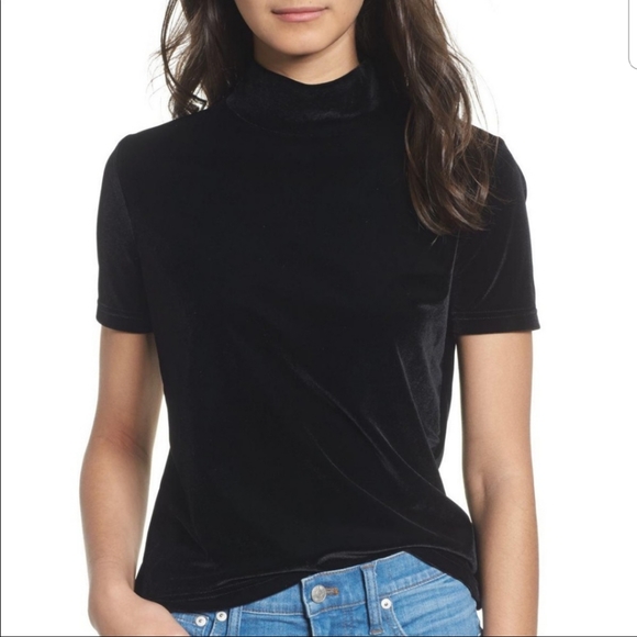 Madewell Tops - Madewell Velvet Black Mock Neck Top XL